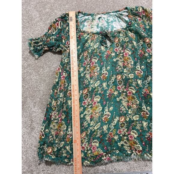 Natural Life Sienna Mini Dress Cotton Gauze Frayed Hems Green Floral Sz M - Picture 4 of 9